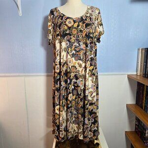 Nicole Miller New York 1X Black Orange Floral Paisley Shortsleeve Midi Dress